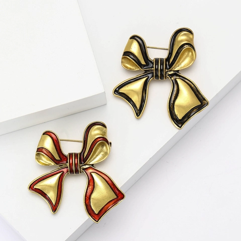 Elegante Spilla A Fiocco Vintage Lega Smalto Placcato Oro Forma Di Fiocco Spilla Corsage Gioielli Per Donna Accessorio Per Abbigliamento Versatile