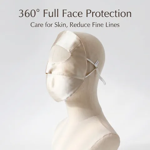 Full Face Sun Protection Mask Pure Mulberry Satin Breathable Skin Care Sleeping Shield Adjustable Strap Women