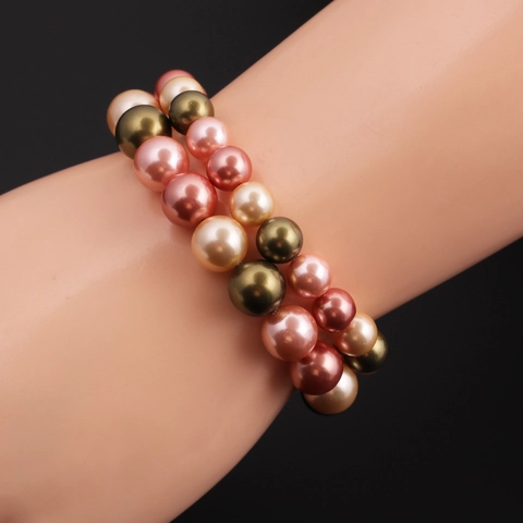 Pulsera De Perlas Artificiales Multicolor Cuentas De Concha Redondas Joyería Elástica Estilo Coreano Elegante Moda Para Mujer Regalo