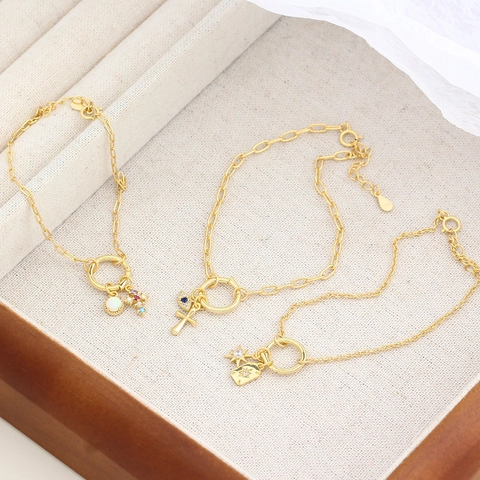 925 Sterling Silver Chain Bracelet Vintage Round Ring Link Adjustable Fashion Jewelry Gift For Women