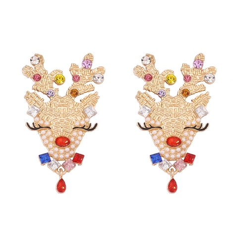 Weihnachts Rentier Tropfenohrringe Mit Bunten Strasssteinen Und Kunstperlen Legierung Schmuck Für Damen