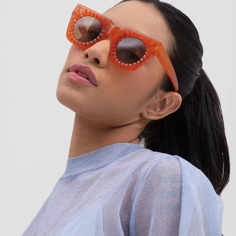 Quadratische Sonnenbrille PC Rahmen UV400 Schutz Streetwear Trendy Sonnenschliff Muster Outdoor Brillen Damen Herren