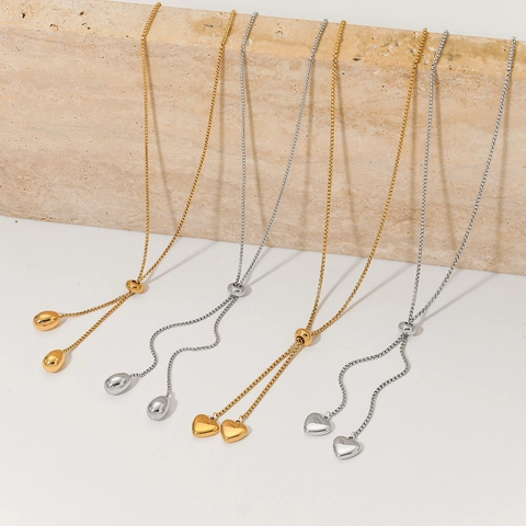 Hart Waterdruppel Hanger Y-Ketting Roestvrij Staal Verstelbare Schuifgesp Lariat Ketting Voor Dames