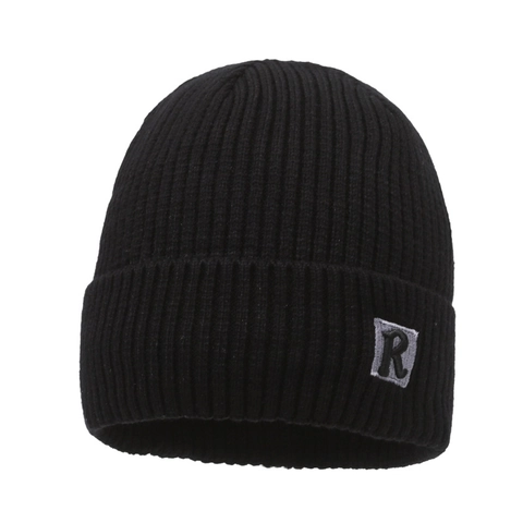 Berretto Invernale In Maglia Acrilico Foderato In Pile Caldo A Coste Patch Lettera R Unisex Termico All'aperto