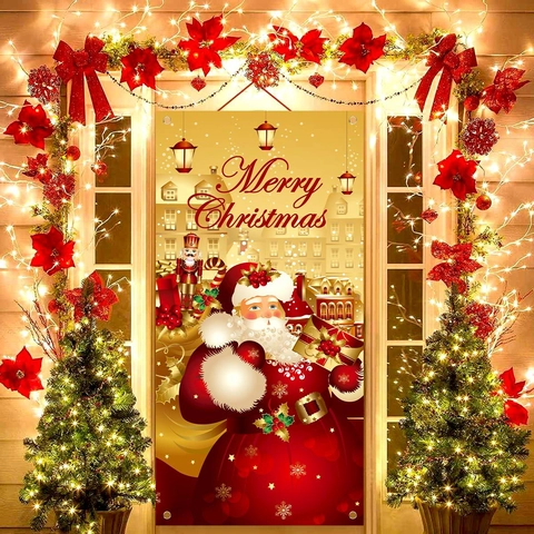 Weihnachts Tür Banner Polyester Weihnachtsmann Nussknacker Veranda Dekoration Außen Feiertag Festlich Haus Dekor