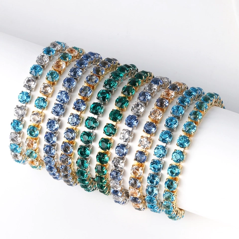 Bracelet Tennis En Zircon Cristal Rond Alliage Simple Rangée Bijoux Élégants Cadeau Pour Femmes Accessoire Mode