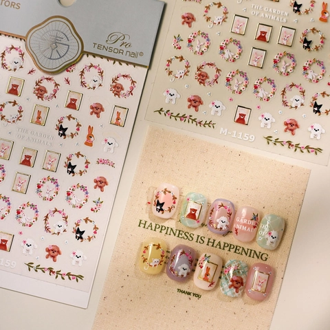 Nail Art Stickers Garden Animals Gold Stamping Floral Cute Cartoon Rabbit Puppy DIY Manicure Decoration Decals
