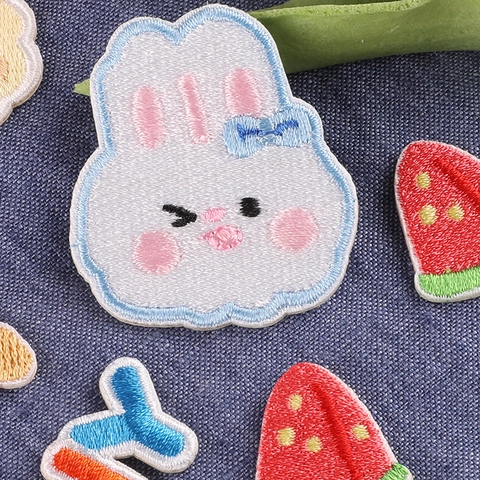 Cartoon Embroidered Patches Cute Rabbit Rainbow Cloud Sun Embroidery Badges Self Adhesive For Clothes Bags DIY Decoration