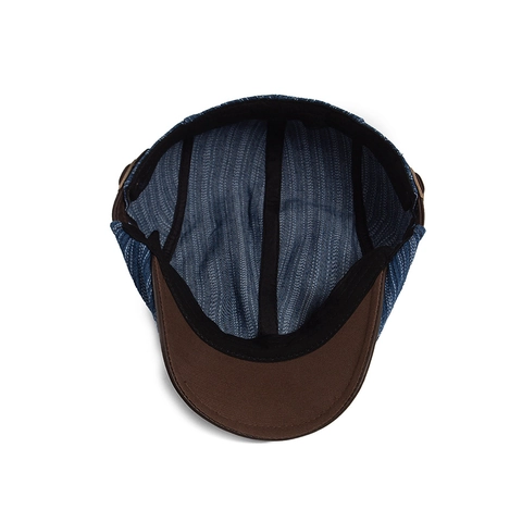 Vintage Gestreepte Newsboy Pet Katoen Flatcap Met PU Leren Klep Verstelbare Metalen Gesp Retro Stijl Voor Dames En Heren