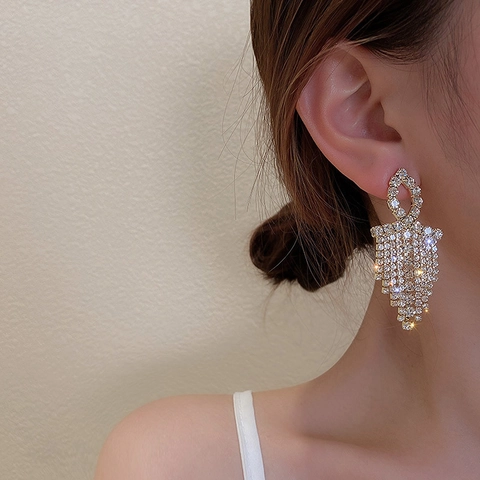 Geometrische Quasten Hängeohrringe Legierung Strasssteine Mit 925 Sterling Silber Ohrstecker Für Damen Eleganter Schmuck