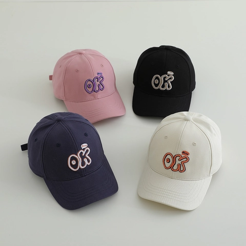 Gorra De Béisbol Para Niños Mezcla De Algodón Bordado Letra OK Sombrero De Sol Ajustable Casual Al Aire Libre Para Niños Niñas