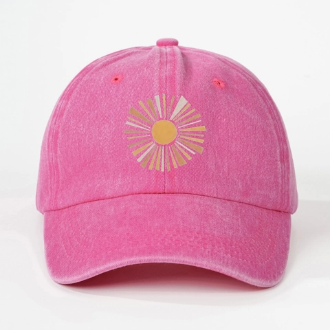 Gorra De Béisbol De Algodón Lavado Vintage Estampado De Sol Retro Protección Solar Ajustable Transpirable Hombre Mujer