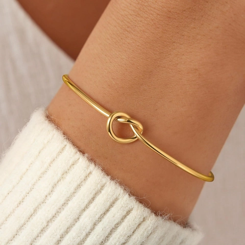 Knot Cuff Bangle Bracelet Stainless Steel Minimalist Open Jewelry For Women Elegant Ball Ends Style