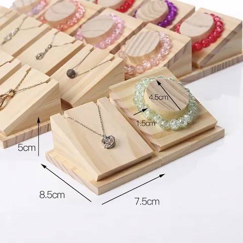 Solid Wood Jewelry Display Stand Necklace Pendant Holder Bracelet Bangle Organizer Retail Showcase Natural Texture