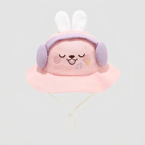 Cute Kids Cartoon Animal Fisherman Hat With 3D Ears Adjustable Windproof Strap Cotton Toddler Sun Protection Bucket Hat