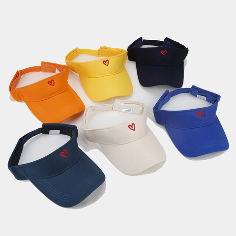 Women Casual Cotton Sun Visor Hat Heart Embroidery Breathable Outdoor Adjustable Sport Golf Tennis Visor Cap For Summer