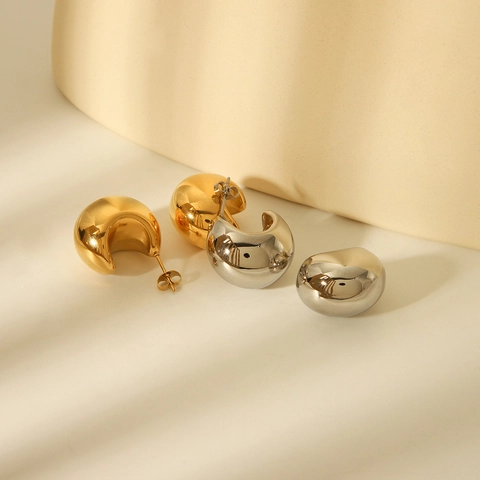 Pendientes De Aro En Forma De C Gruesos Minimalistas De Acero Inoxidable Joyería Impermeable Para Mujeres
