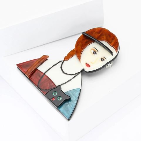 Cartoon Acrylic Girl And Cat Brooch Creative Enamel Pin For Women Suit Cardigan Corset Daily Accessory Fashion Jewelry
