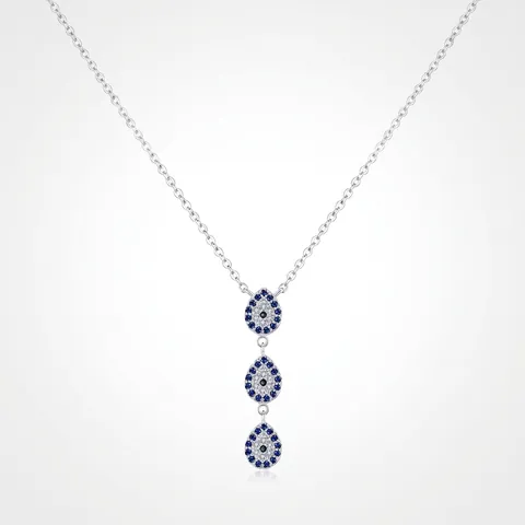 925 Sterling Silver Evil Eye Necklace With Water Drop Pendants Multi Color Zircon Jewelry For Women