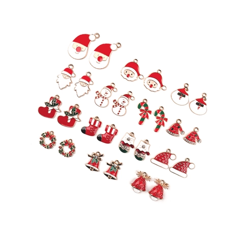 Dijes De Navidad De Aleación Esmalte Para Hacer Joyas DIY Papá Noel Muñeco De Nieve Calcetín Campana Colgantes Para Collares