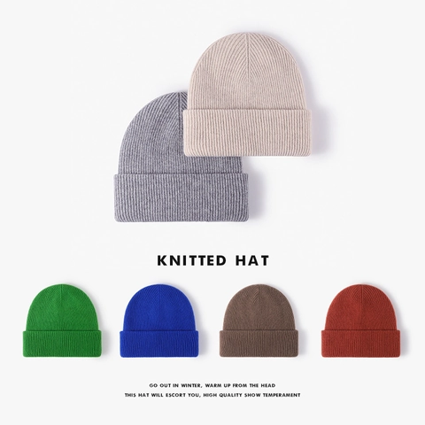 100% Wool Knit Beanie Hat For Men Women Winter Warm Thick Ribbed Cuffed Skull Cap Solid Color Minimalist Fashion Headwear