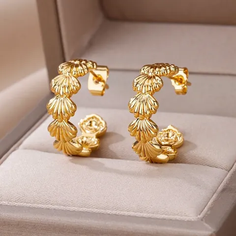 C Shaped Hoop Earrings For Women With Shell Starfish Bow Designs Alloy Jewelry With Earring Post