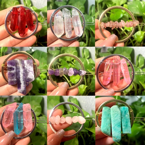 Natürlicher Kristall Kreis Haarklammer Metall Geometrische Runde Haarnadel Amethyst Quarz Stein Boho Haar Accessoire Für Damen