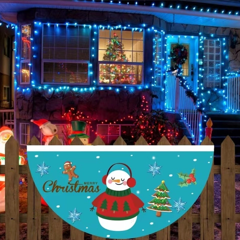 Bandiera Natalizia A Ventaglio Semicircolare Poliestere Decorazione Per Feste In Giardino Esterno Babbo Natale Pupazzo Di Neve