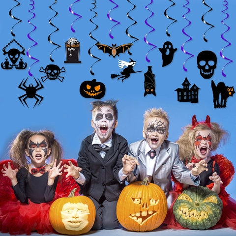 Decorazioni A Spirale Sospese Halloween Carta PVC Fantasma Spaventoso Teschio Zucca Silhouette Ornamenti Soffitto Festa