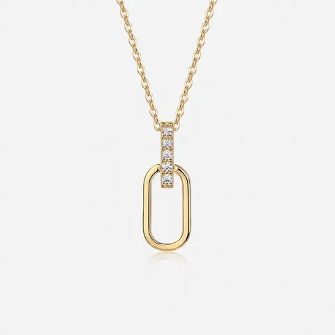 Minimalistische Geometrische Moissanit Halskette 925 Sterling Silber 18K Vergoldet Französischer Stil Ovaler Anhänger