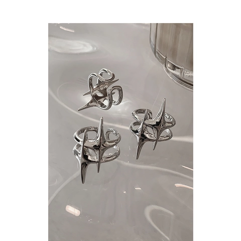 Stern Offener Ring Flüssigmetall Punk Verstellbar Legierung Silber Farbe Geometrischer Ästhetischer Schmuck Damen