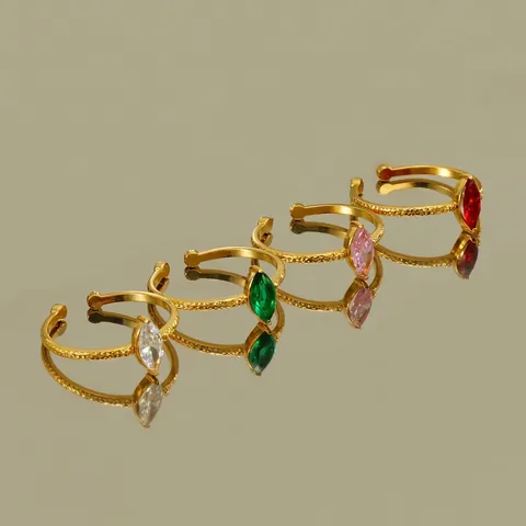 Marquise Zirkoon Open Verstelbare Ring 18K Verguld Roestvrij Staal Gehamerde Textuur Mode Sieraden Voor Vrouwen