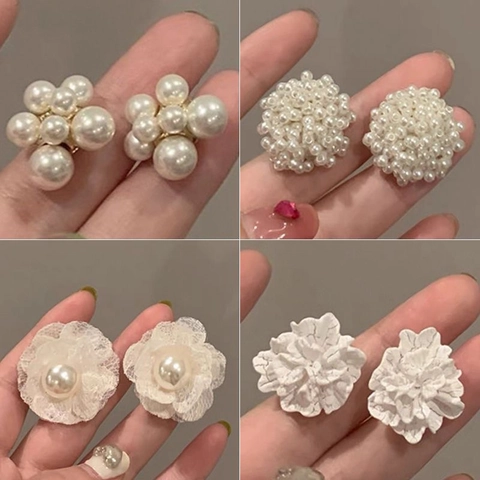 Elegant Flower Tassel Earrings For Women Artificial Pearl Rhinestone Drop Earrings With 925 Sterling Silver Earring Post Korean Jewelry