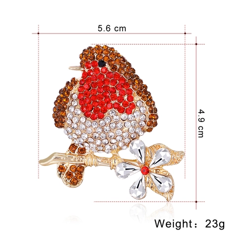 Vintage Alloy Robin Bird Rhinestone Brooch For Women Flower Branch Animal Corsage Pin Elegant Jewelry Accessories Gift