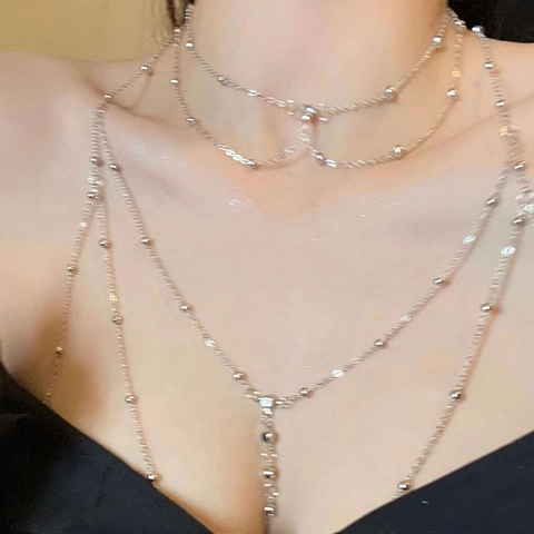 Sexy Mehrlagige Körperkette Legierung Strass Kristall Wassertropfen Anhänger Mode Schmuck Für Frauen Brust Halsketten