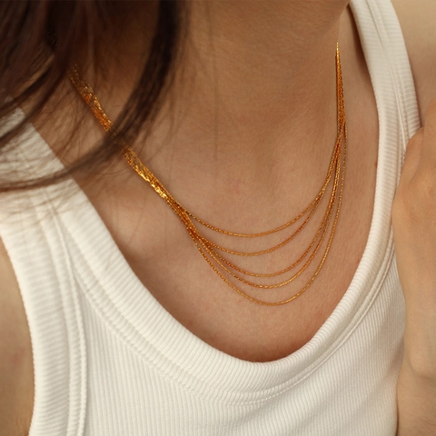 Collar Multicapa De Acero Inoxidable Dorado Cadena De Serpiente Joyería Estética Retro Minimalista Para Mujer Hombre