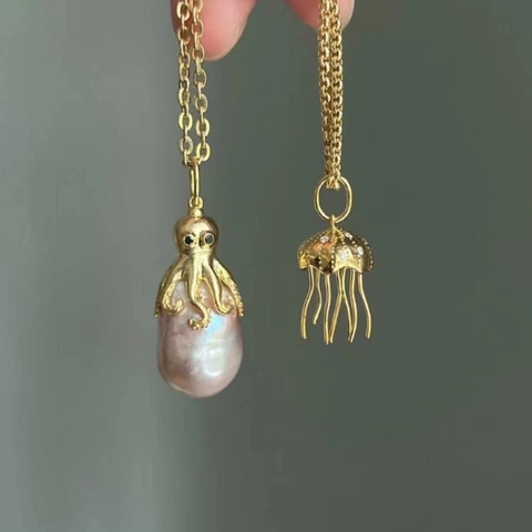 Künstliche Barockperle Oktopus Anhänger Halskette Kupfer Qualle Ozean Thema Zirkon Inlaid Schmuck Für Damen