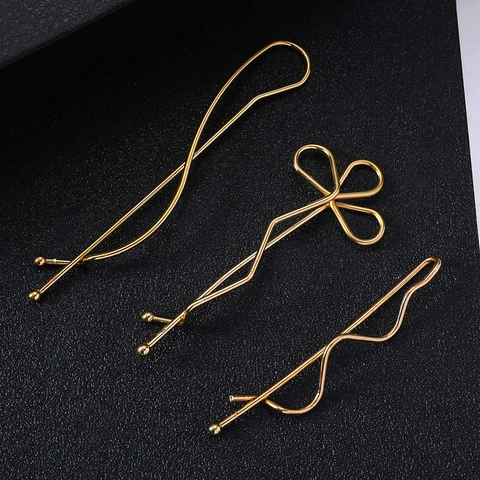 Gold Plated Zinc Alloy Hair Clips Minimalist Geometric Wave Flower Bobby Pins For Women Korean Ins Style Accessory