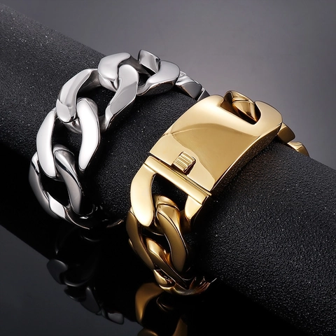 Pulsera De Cadena Cubana Para Hombre Acero Inoxidable 316L Pesado Grueso Hip Hop Punk Joyería Industrial Superficie Lisa