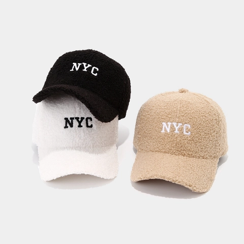 Sherpa Baseball Cap NYC Letter Embroidery Warm Winter Faux Lamb Wool Hat For Women Men