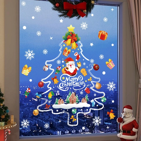 Weihnachtsfensteraufkleber PVC Statisch Haftend Weihnachtsmann Weihnachtsbaum Schneeflocken Wiederverwendbar Glasdeko Festlich