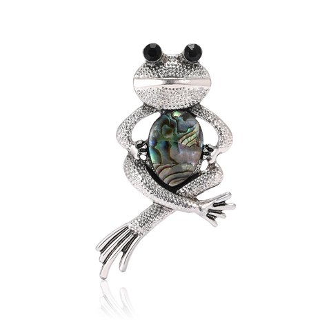 Broche De Rana Vintage De Aleación Con Incrustaciones De Concha De Abulón Y Pedrería Joyería Forma Animal