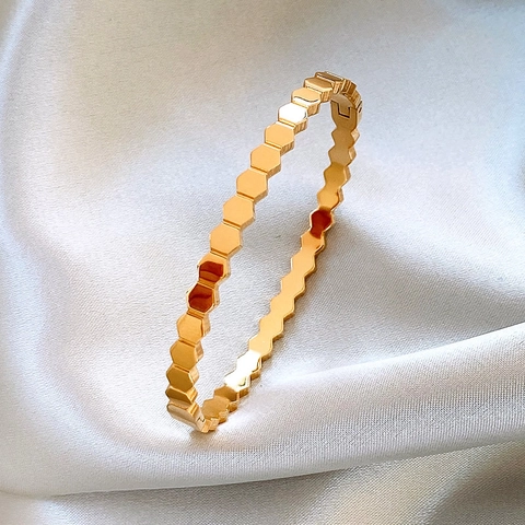Honeycomb Hexagon Bangle Stainless Steel Hinged Bracelet Geometric Mirror Polished Fashion Jewelry For Women