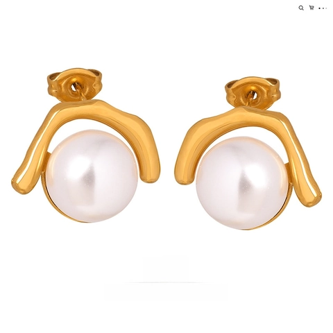 Pendientes de Acero de Titanio con Perla Artificial para Mujer Chapados en Oro Plata Geométricos Irregulares Pendientes de Botón Joyería