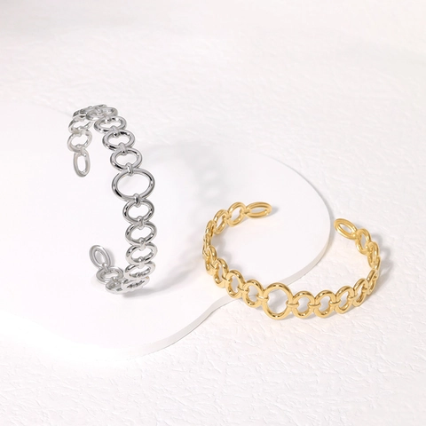 Bracciale Rigido Aperto In Acciaio Inossidabile Geometrico Maglie Di Catena Intrecciate Gioielli Minimalisti Regolabili Per Donna