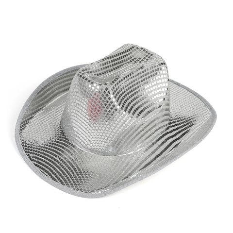Cappello da Cowboy Occidentale per Adulti Con Paillettes Lucide Stile Punk Tesa Larga Cappello da Festa Disco per Uomo Donna Jazz Costume