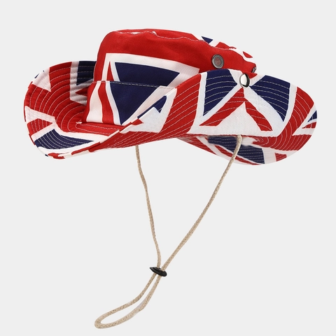 Wide Brim Bucket Hat Full Print Sun Protection Outdoor Cowboy Style With Adjustable Windproof Rope Breathable Polyester