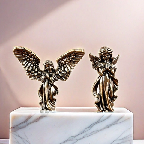 Mini Engel Figuur Retro Messing Legering Vleugels Biddend Standbeeld Bureau Ornament Vintage Home Decor Sculptuur