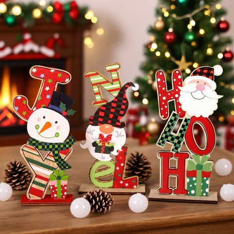 Ornamenti Da Tavolo In Legno Di Natale Decorazioni Lettere Festive Con Babbo Natale Pupazzo Di Neve Gnomo Per Casa