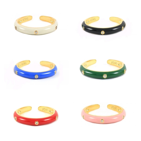 Anello in Rame con Zirconia Micro Intarsiata di Personalità Europea Americana Anello Regolabile Aperto Colorato in Smalto Donna